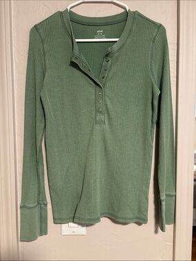 aerie Sage Green Ribbed Long Sleeve Henley